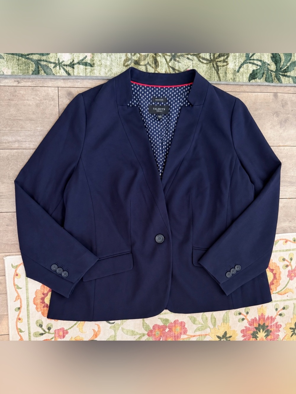 New Talbots Aberdeen Plus Petite 18WP Navy Blue One Button Blazer Jacket